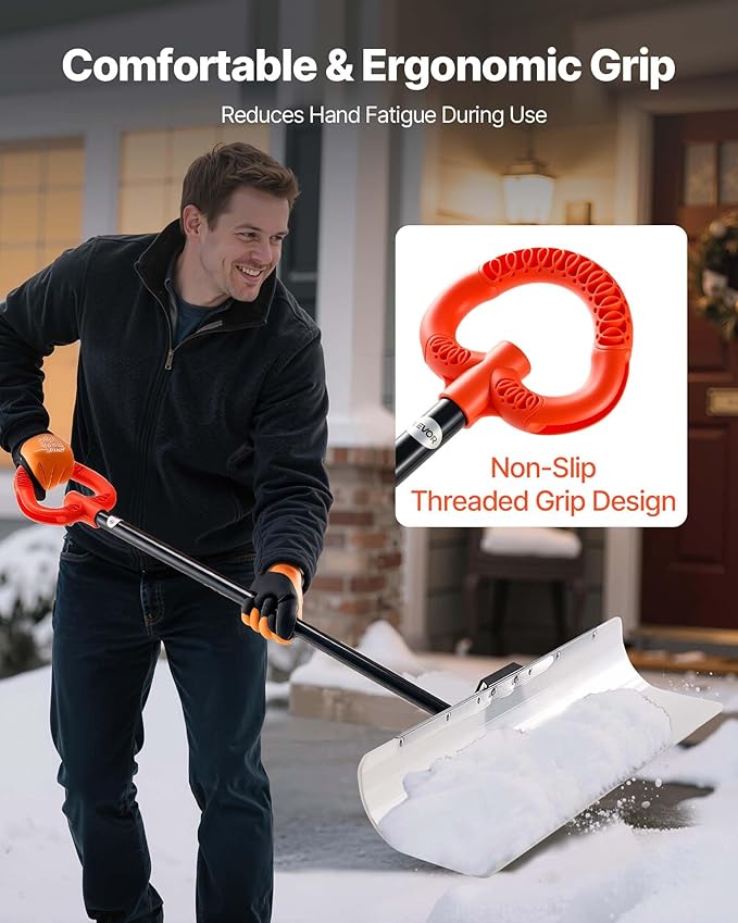 VEVOR Snow Pusher, 36 inch Wide Push Snow Shovel Plow for Driveway, Sidewalks and Doorways with Segmented Handle, Ergonomic Grip and HDPE Plastic Blade