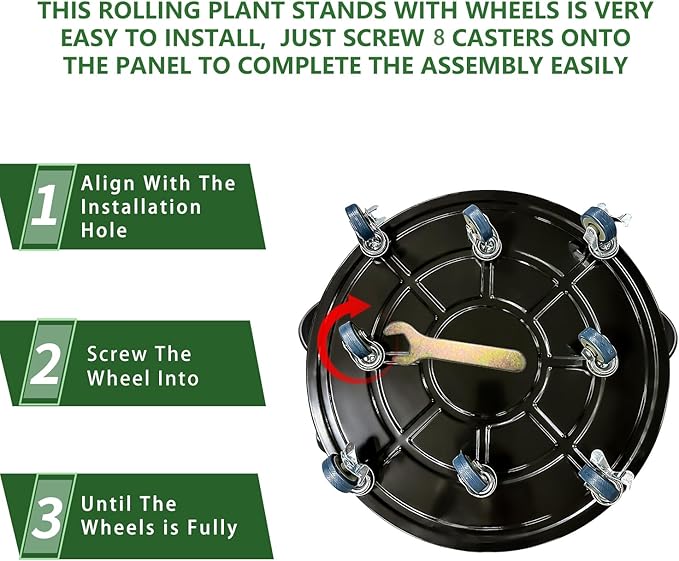 3 Pack Metal Plant Caddy with Wheels 20 Inch Black, Round Rolling Heavy Duty Plant Dolly, Heavy Plant Pot Mover Outdoors or Indoors, The Metal Wheel Can Rotate 360 Degrees or Lockable.