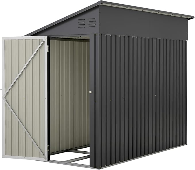 4×8 FT Outdoor Metal Storage Shed,Heavy-Duty Lean to Storage Shed with Floor Base,Garden Tool Metal Storage House W/Lockable Door and 2 Air Vents,Weather Resistant,for Backyard,Patio,Lawn,Black