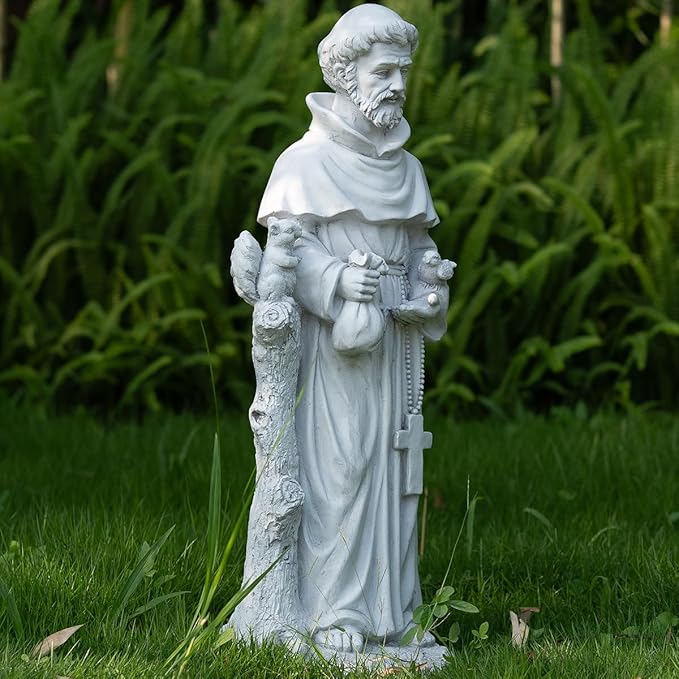 St Francis Garden Statues, Saint Francis of Assisi Catholic Christian Yard Decor Lawn Garden Patio, Outdoor Sculptures Art Decorations, Grey