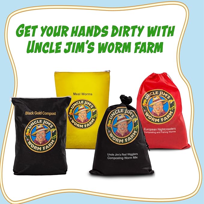 Uncle Jim's Worm Farm 1000 Count Red Wiggler Composting Worms Mix for Garden Soil or Fishing | Pack of Compost Worms Improves Soil Structure and Quality for Healthier Gardens
