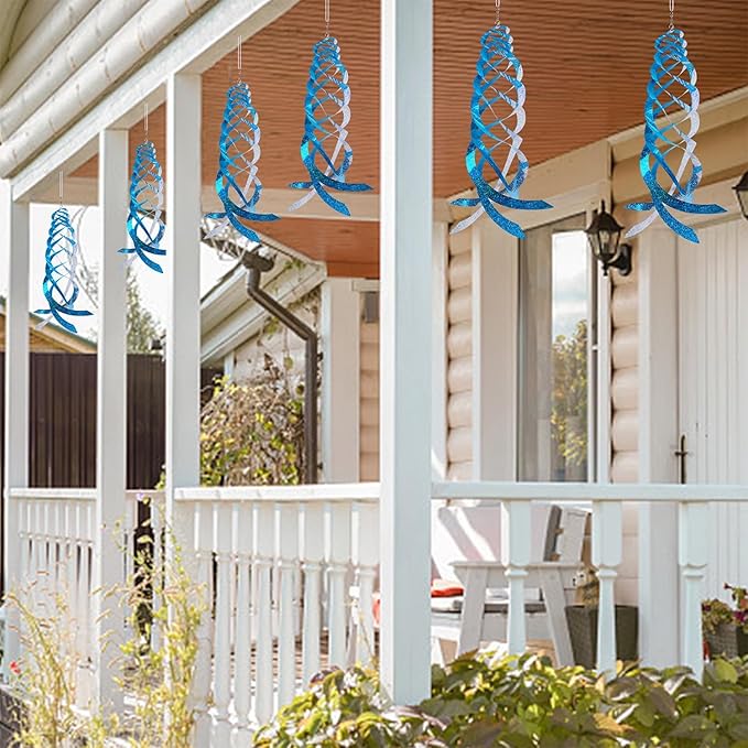 Hausse Bird Repellent Spiral Reflectors Blue Mylar Spinner, Hanging Reflective Bird Deterrent Device, Garden Decorative Scare Birds Away, Like Woodpeckers, Pigeons and Geese, 6 Pack