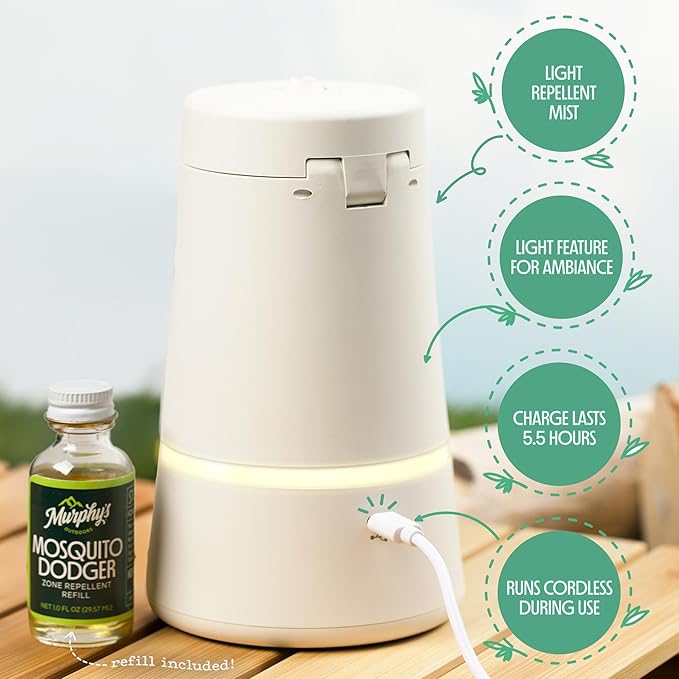 Murphy's Naturals Mosquito Dodger Zone Repellent, Outdoor Mosquito Spray, Essential Oils, 15-Foot Zone, Repels for 30 Hours, Refill Included