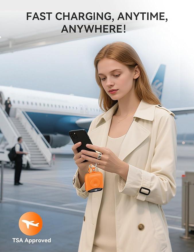 Portable Power Bank, 10000mAh 22.5W Fast Charging Phone Charger with Built-in Cables, Travel Essential Battery Pack with LED Display, Keychain Battery Bank for iPhone, iWatch 10/9/8/7/6/SE/5/4 Orange