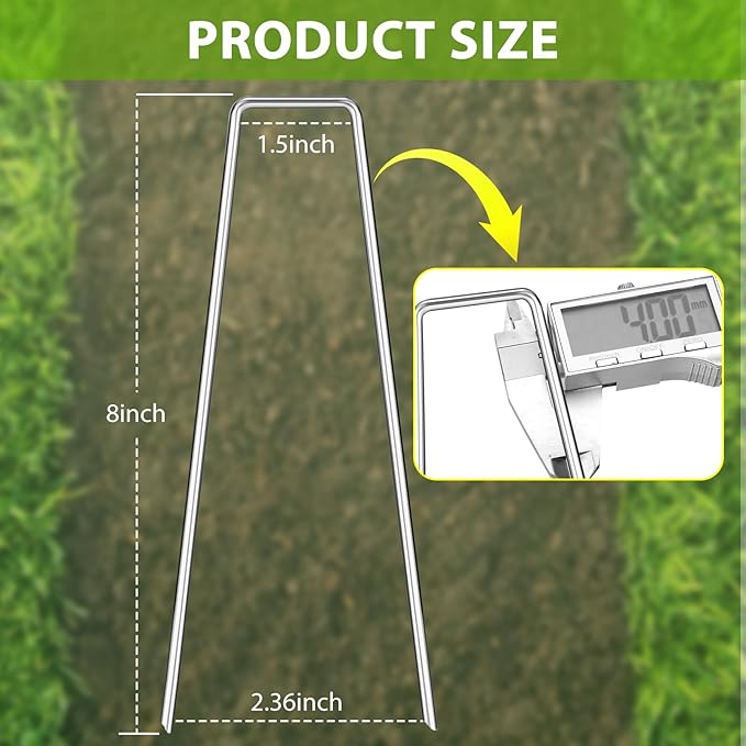 Landscape Staples 8 Inch, 12 Pack 8 Gauge Galvanized Garden Staples U-Shaped Landscape Stakes, Heavy Duty Ground Stakes for Outdoor Decorations, Weed Barrier Fabric, Irigation Tubing, Tent