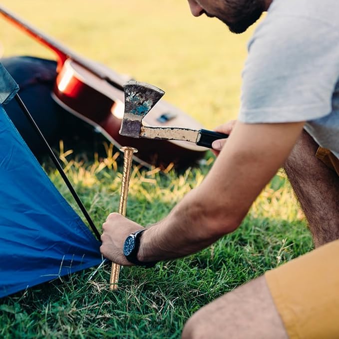 MIVIDE 12 Pack 16 Inch Gold Rebar Stakes, 1/2 Inch Diameter, Galvanized Steel Ground Anchors, Heavy Duty Metal Rebar Stakes for Speed Bumps, Garden Plants, Wheel, Wood, Tent