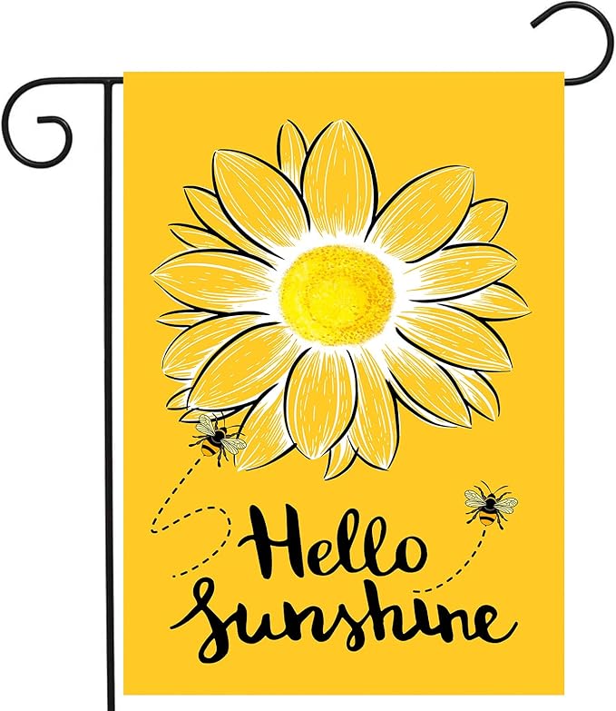 Hello Sunshine Garden Flag Bee Sunflower Flag Summer Garden Flags for Outside Yellow Flower Flag 12x18 Double Sided Yard Outdoor Front Porch Decor