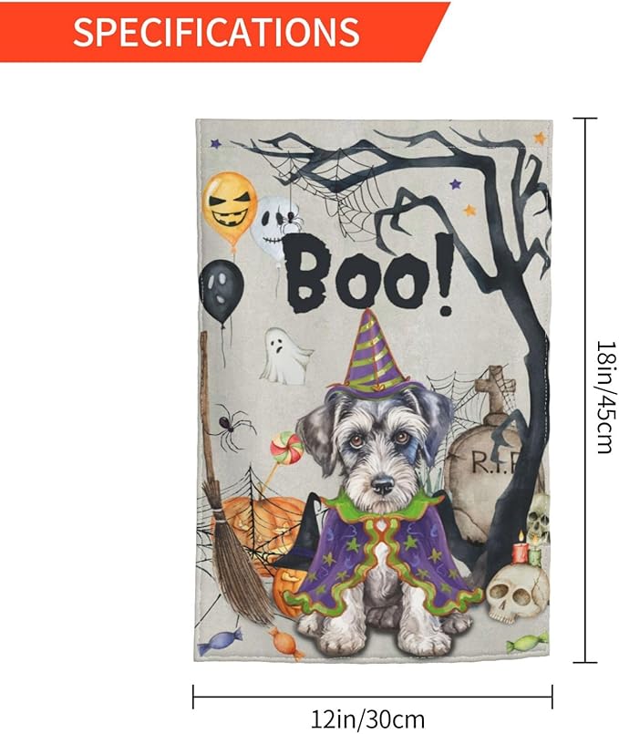 Halloween Schnauzer Dog Boo Pumpkin Skull Garden Flag Welcome Party Outdoor Outside Decorations Picks Home House Garden Yard Decor 12x18 Inch