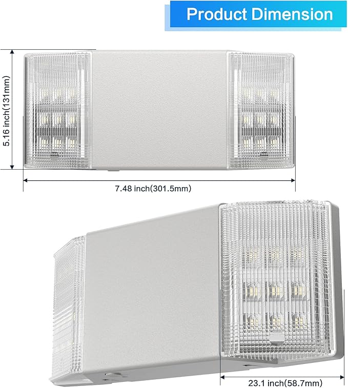 Spectsun 1 Packs Hardwired Emergency Exit Light Fixtures for Business, with Battery Backup, Two Head Adjustable LED Emergency Lighting, UL 924 Certified，AC 120/277V.