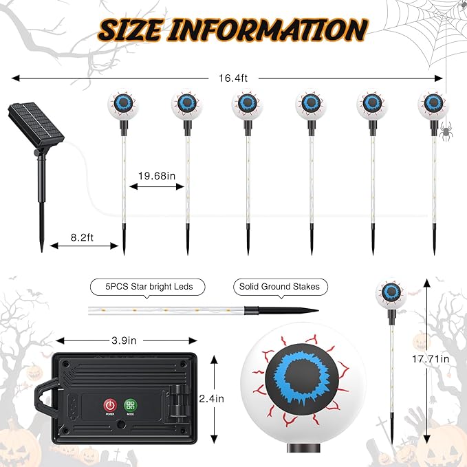 2025 Upgraded 12 Pack Halloween Solar Eyeball Lights Outdoor Decorations: 8 Modes Multicolor Waterproof Halloween Pathway Lights, Orange Purple Green Colorful LED Scary Light for Garden, Yard Decor