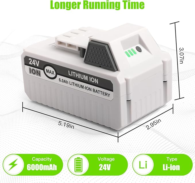24V 6Ah Battery for VOLTASK & Snow Joe & Sun Joe 24V/48V IONMAX Tools,Compatible with Voltask 24V/48V Battery,24BAT-LTX/LTW/LTE/LT/XR EcoSharp Pro Series Lithium Ion Power Tools