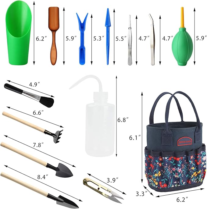 13 Pieces Succulent Tools Kit with Organizer Bag,Gardening Tool Set with Tote,Mini Succulent Garden Tool Kit Succulent Bonsai Planter Set Indoor Gardening,Miniature Indoor Fairy Planting Care