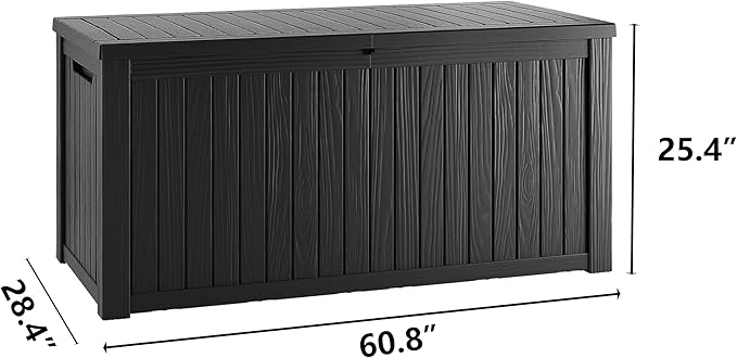 180 Gallon Waterproof Large Resin Deck Box Indoor/Outdoor Lockable Storage Container and Seating for Garden, Pool, and Patio (180 Gallon, Black)