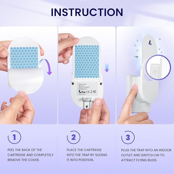 LiBa 3 Pack Glue Card Refill for LiBa Flying Insect Trap, Fruit Fly Traps for Indoors, Gnat Traps for House Bug Light Trap Indoor Replacement Glue Boards