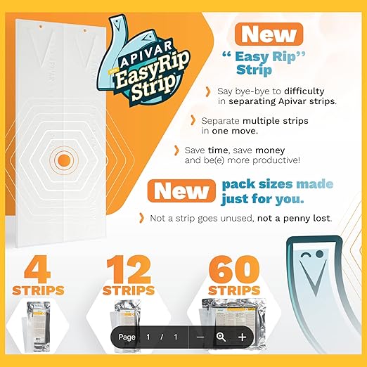 Apivar Strips Varroa Mite Treatment for Honey Bees with Easy Rip Strips - 97-99% Effective Against Mites (4 Pack)