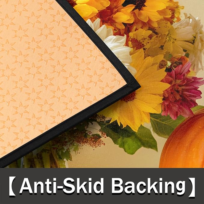 cfpolar Fall Non-Slip Soft Half Round Door Mat, Pumpkin Sunflower Semicircle Mat for Indoor Entrance Garage Bath Living Room Patio 24 x 36 in