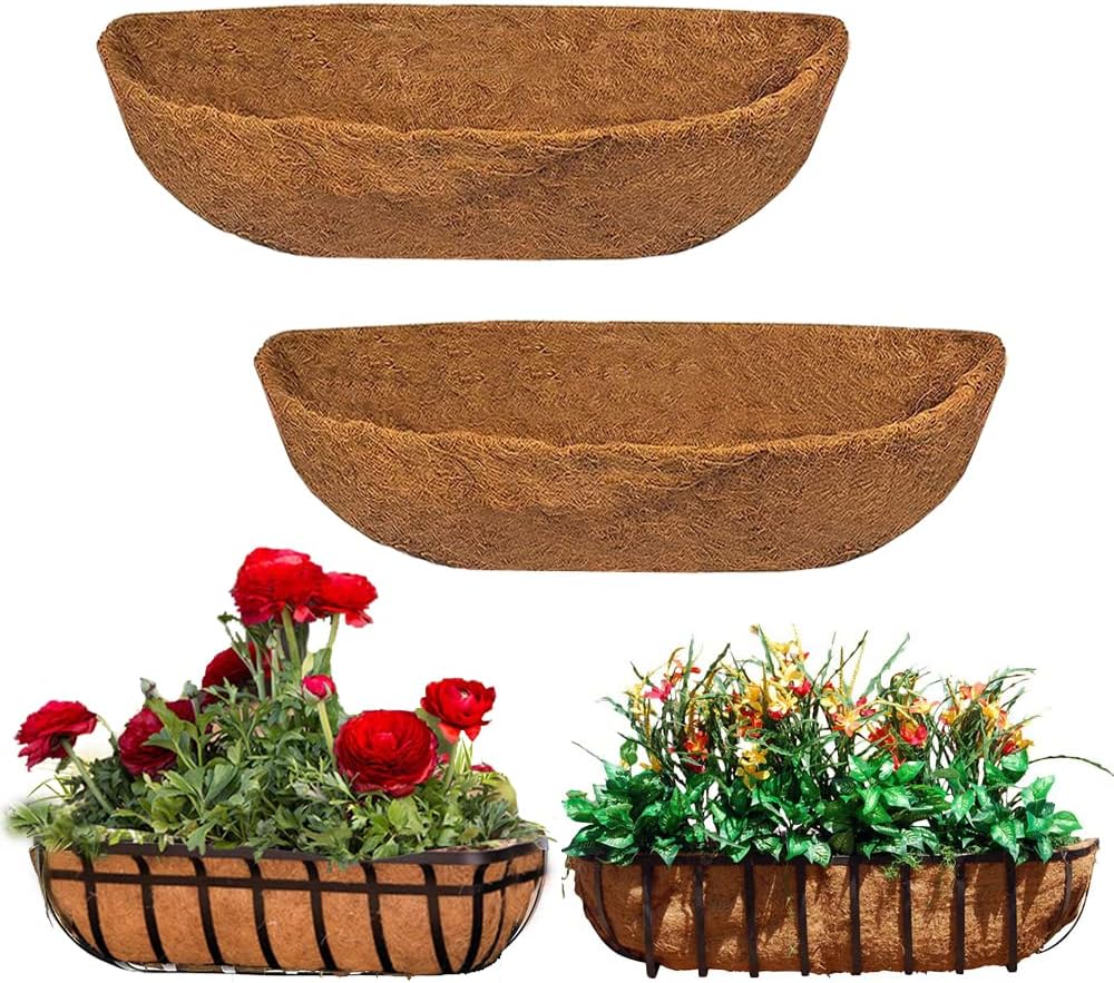 EROCK 2PCS Coco Liner Trough Coco Liner for Planters, 24/30/36/48 inch Half Moon Shape Trough Coco Coir Coconut Fiber Replacement Liner for Window Box, Wall Trough Planter (30inch-2pcs)