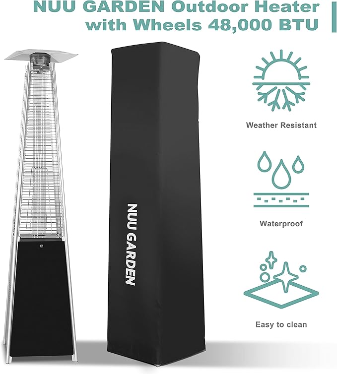 Nuu Garden 48,000 BTU Outdoor Propane Patio Heater, Pyramid Heater with Oxford Cover, Hammered Bronze Tower for Garden, Terrace, Black