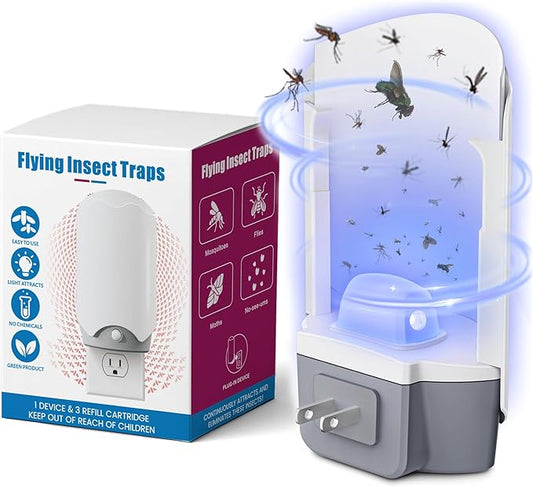 Fly Trap Indoor 1 Pack and 3 Refills – Flying Insect Trap, Fruit Fly Traps for Indoors, Gnat Traps for House Indoor, Captures Mosquitoes, Flies, Moths and Other Flying Insects