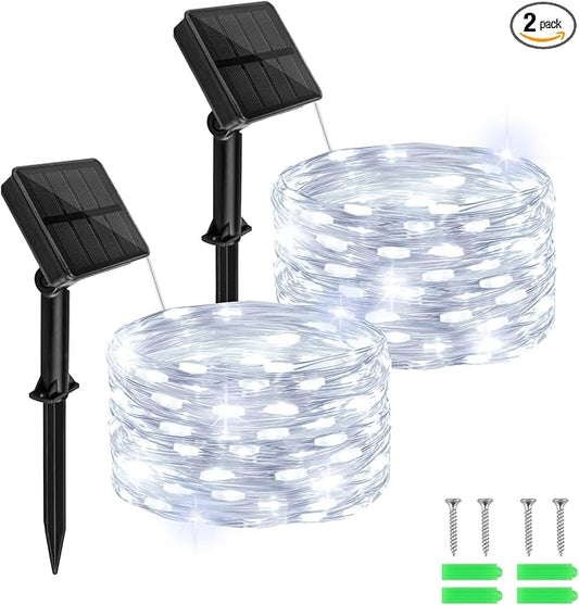 Solar Fairy Lights Outdoor Waterproof,16.4ft 50LED Solar String Lights for Outside 8 Modes 2 Packs for Patio Backyard Garden Wedding Deorations Cool White