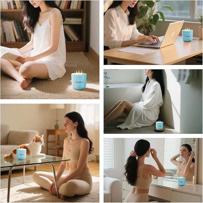 Citronella Candles Indoor Outdoor, 14.2oz Large Scented Candle for Home, Long Lasting Aromatherapy Candles | Non-Toxic Essential Oil & Soy Wax | Natural Herbal & Woody Aroma