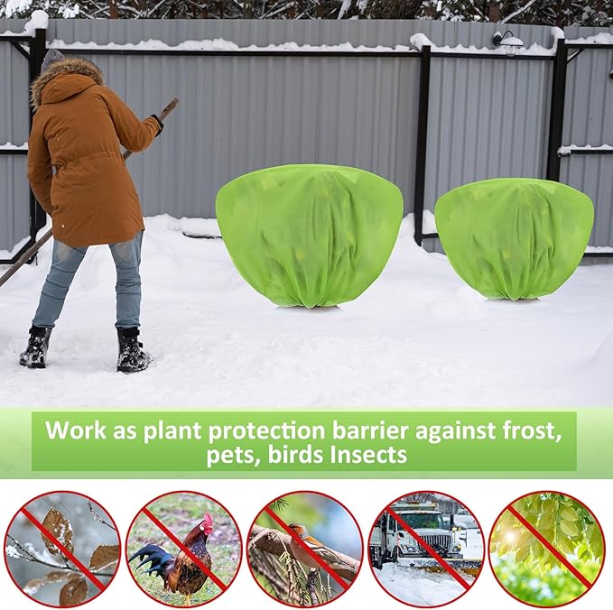 6 Pcs Winter Plant Covers Freeze Protection 39.4x23.6 Inch Horizontal Shrub Tree Rose Plant Protection Bags Frost Blanket with Drawstring for Fall Winter Outdoor Garden Planting (Green)