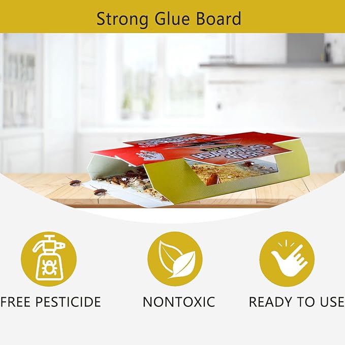 Natural Food Baited Roach Sticky Glue Traps – Extra Strong Adhesive for Cockroaches and Other Insects, Effective Indoors & Outdoors