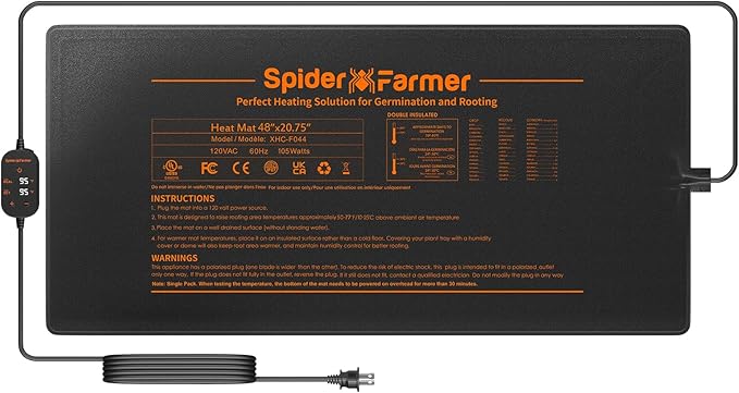 Spider Farmer Seedling Heat Mat 48"x20.75" Waterproof Plant Heating Pad with Built-in Temperature Controller for Indoor Seed Starting Germination Hydroponics Cutting Clone
