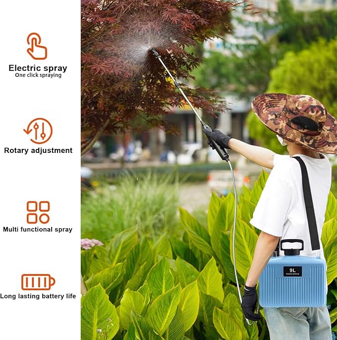 Battery Powered Sprayer 2.4 Gallon and 34 Ounce Set, Electric Garden Sprayer With 4 Nozzles, Adjustable Shoulder Strap, Retractable Wand for Weed, Yard, Lawn and Garden