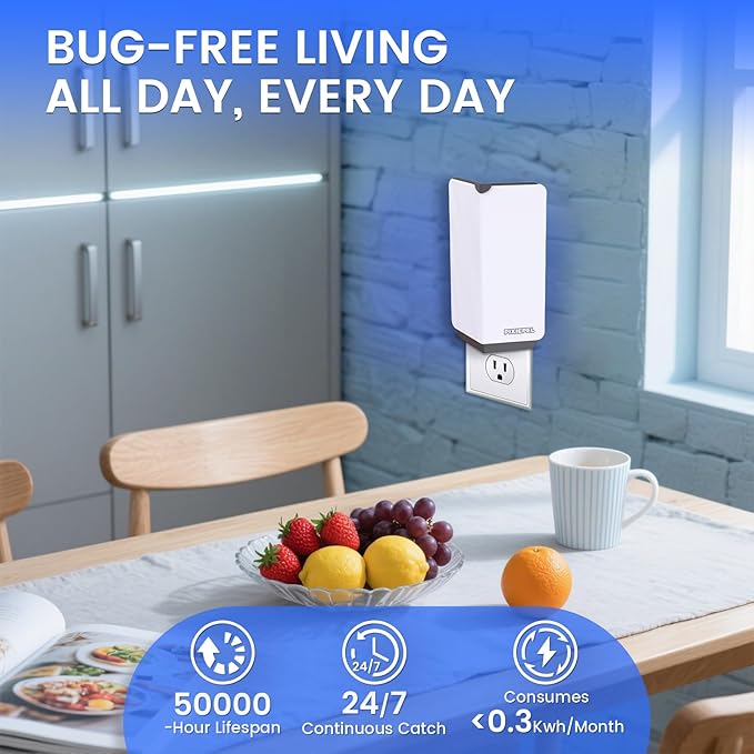 Fly Trap Indoor, 2025 Upgraded UV & Blue Light Flying Insect Trap, Plug in Fly Killer & Indoor Bug Catcher for Gnats, House & Fruit Flies, Mosquito(1 Device & 5 Cartridges)