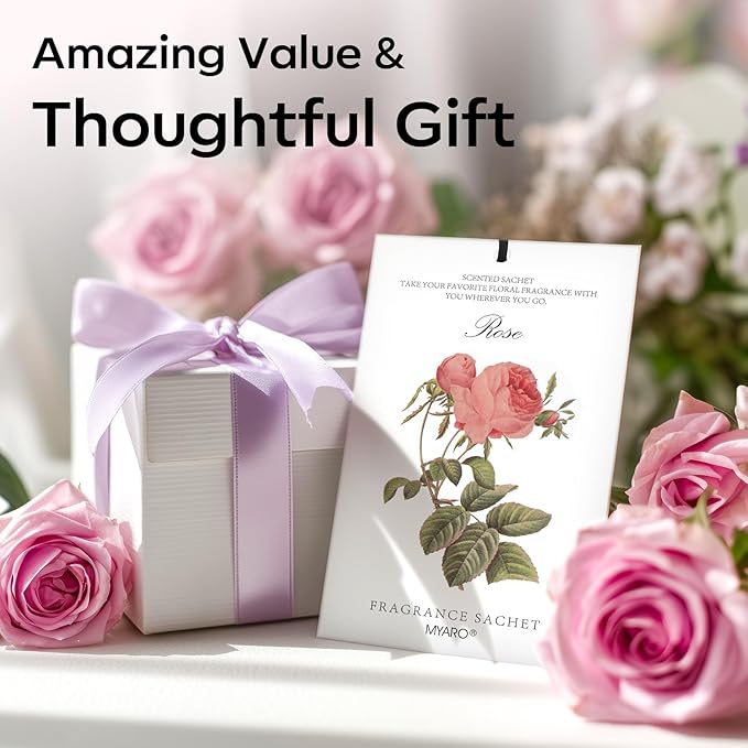 MYARO 12 Rose Sachets for Drawers and Closets, Long-Lasting Sachets Bags Drawer deodorizers Closet Scents Air FreshenerFresh Scents, Home Fragrance for Lover