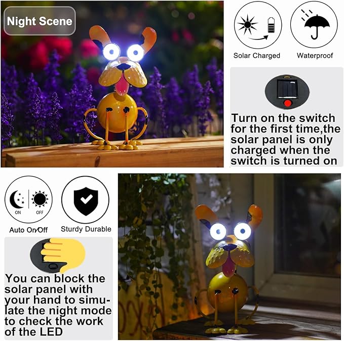 Solar Dog Statue Lights Outdoor Metal Yard Art - Funny Puppy Statue for Garden Patio Decor Lawn Ornaments(Sitting Dog)