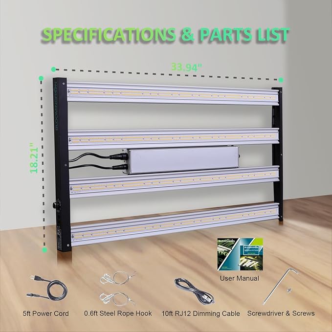 BLOOMINGREEN 480W LED Grow Light for Indoor Plants Full Spectrum,with Samsung LM301B Diodes,Daisy Chain,Dimmable Plant Growing Light for Commercial Growing Farm Greenhouse Grow Tent,Coverage 4X4ft