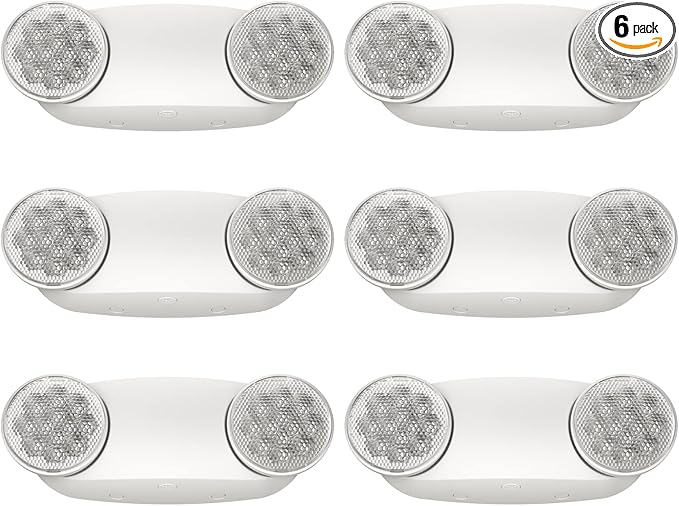 6 Packs Emergency Lights for Business, with Battery Backup,Hard Wired, UL 924 Certified,AC 120/277V,Two Head Adjustable LED Emergency Lighting.