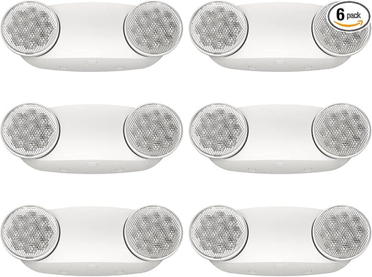 6 Packs Emergency Lights for Business, with Battery Backup,Hard Wired, UL 924 Certified,AC 120/277V,Two Head Adjustable LED Emergency Lighting.