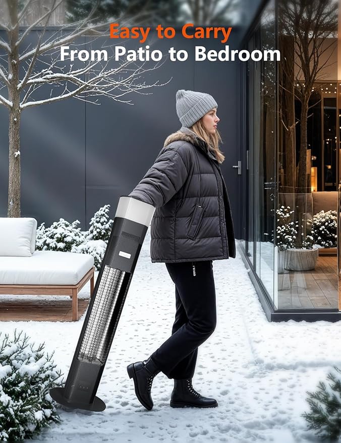 Electric Infrared Patio Heater, Built-in Speaker & 16-color Mood Lights, 43 inch, IP65 Waterproof, 24H Timer, 1500W, Sleek Aluminum Unibody, Creates a Warm & Vibey Atmosphere Outdoor/Indoor