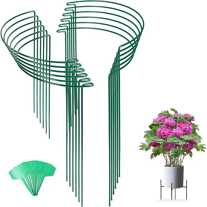Joyhalo 12 Pack Plant Support Stakes for Indoor Plants 24 Inch, Peony Cages and Supports, Peony Cage with 15 Pcs Twist Ties, Monstera Plant Support for Plants Tomato, Hydrangea, Monstera