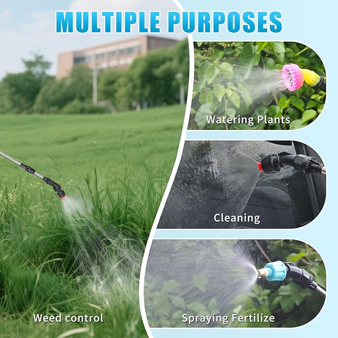 Battery Powered Sprayer 1.35 Gallon, Electric Garden Sprayer with 3 Mist Nozzles,Retractable Wand, Adjustable Strap for Lawn, Garden, Yard (White)