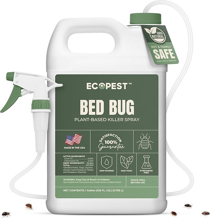 Bed Bug Spray – Natural, Plant-Based Killer for Indoor Pest Control | Home Bedbug Spray and Repellent | Made with Clove Oil, Safe for Use Around Children and Pets (128 oz)