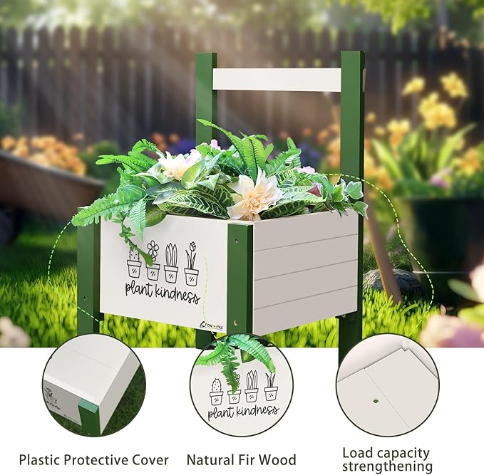 Raised Garden Bed with Trellis Elevated Planter Box with Legs, Drainage Holes for Outdoor Garden, Patio, Natural Wood 17.7”L x 16.1”W x27.6”H(Green)