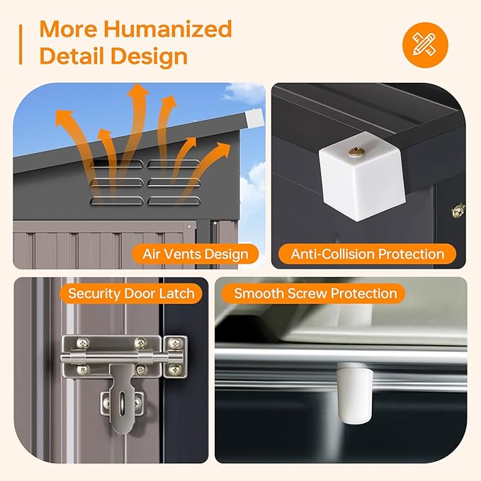 6x4 FT Lean to Shed, Outdoor Metal Storage Shed, Utility Steel Tool Shed with Lockable Door for Bike, Garden, Backyard, Patio, Lawn