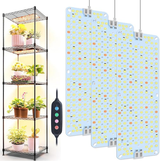 3Pack Panel Grow Lights for Indoor Plants, Seed Starting, Vegetables, Pot Plants, Bonsai with Timer, Ultra-Thin Under Cabinet & Shelf Full Spectrum LED Plant Growing Lamps, Multi-Panels Free Connect