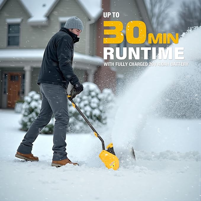 12-Inch Cordless Snow Shovel, 20V Snow Blower With LED Light,Electric Snow Thrower with Directional Plate&Adjustable Handle, 21ft Throwing Distance,12"x6" Clearing Path (4.0Ah Battery included)