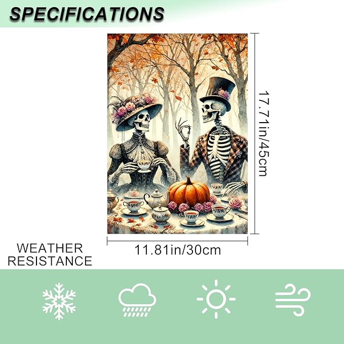 IVN Day of the Dead Garden Flag Skeleton Couple in Festive Attire with Pumpkin and Marigolds Outdoor Yard Patio Holiday Decor Backdrop 12x18 Inch Polyester For Girls or boys gifts Gardens Flags