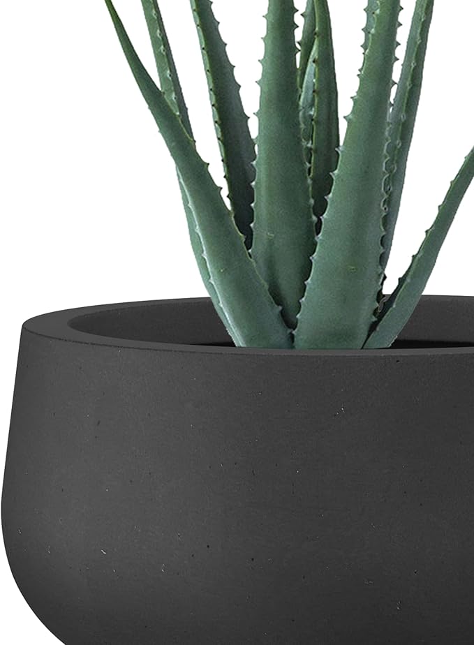 Kante 19.6",15.7",11.8" Dia Round Concrete Planters Set of 3, Outdoor Indoor Garden Plant Pots with Drainage Hole and Rubber Plug, Modern Curvaceous Design, Black