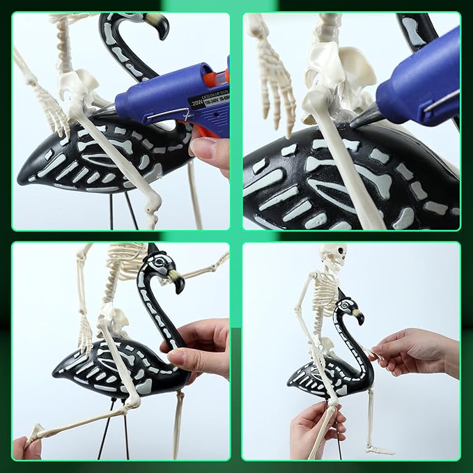 8 Pcs Halloween Skeleton Flamingo Decoration Outdoor Yard Ornament 15.7" Plastic Skeleton Decor with Posable Legs Flamingo Statue Decor for Yard Garden Lawn(Fluorescent,S,Stylish)