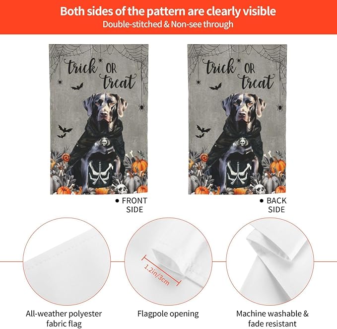 Halloween Labrador Black Dog Bat Pumpkin Garden Flag Welcome Party Outdoor Outside Decorations Picks Home House Garden Yard Decor 12x18 Inch