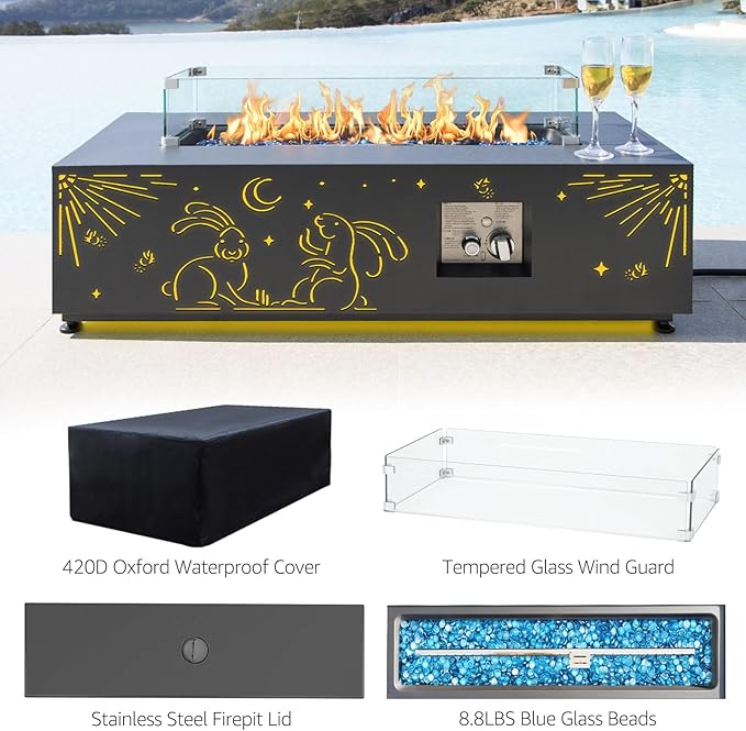 NICESOUL 42'' Natural Gas/Propane Fire Pit Rectangular, Low Profile Firepits with Tank Table for Outside Patio, 50000 BTU Outdoor Fireplace with LED Lights Lamp for Backyard Garden, CSA, Dark Grey