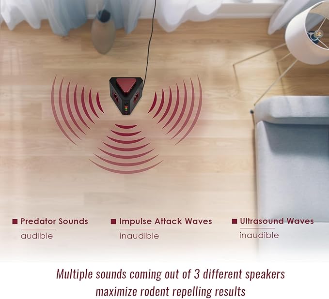 4-in-1 Ultrasonic Rodent Repellent Plug-in Electronic Mice Repeller Rat Deterrent, Pest Control Device with Ultrasound, Electric Impulse, Flashing Lights, Predator Sounds, Indoor Mouse and Rat Control