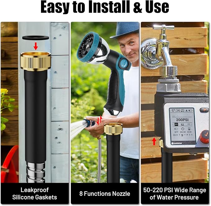 Short Garden Hose 5 ft, Male to Female Heavy Duty Stainless Steel Small Water Hose Extende Connector, Flexible No Kinks, Leakproof 3/4 in Fittings, Lightweight Metal Leader Hose,MBT5S Model